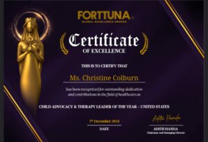Certificate of Excellence - Christine Colburn Child Advocacy & Therapy Leader of the Year - 2024