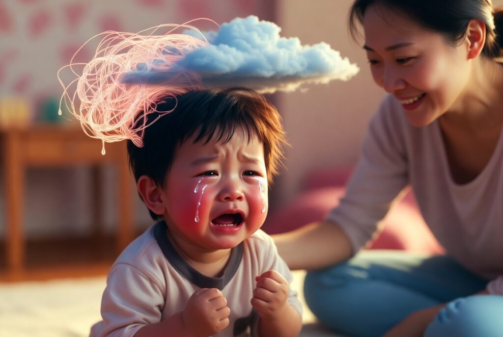 Parent offering comfort and connection to a child during an emotional moment.